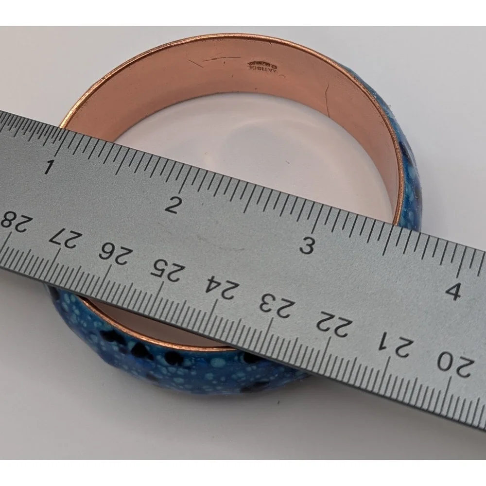 Vintage MCM Signed Matisse Renoir Blue Enamel Copper Bangle Bracelet